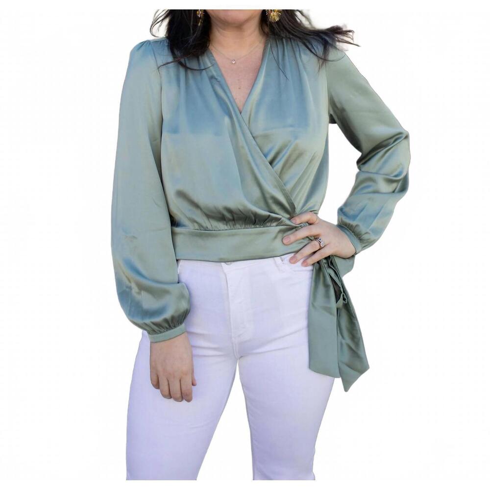NEW APRICOT soft satin wrap top in mint